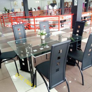 Executive 6 Sitter Glass Dinning Table with Leather Seat