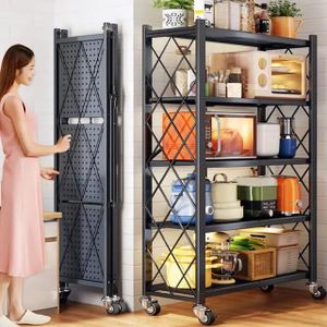 Foldable Multipurpose Kitchen Rack With Shelves & Wheels
