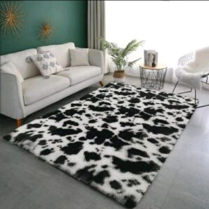 Soft Fluffy Patches Carpets Black and White