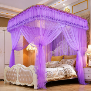 Luxury Purple Mosquito Net Canopy Bed Curtain – Elegant Bedroom Decor